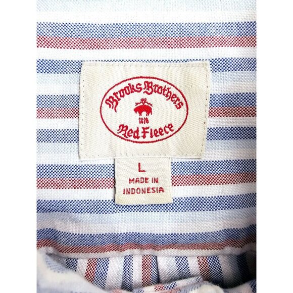 Brooks Brothers Red Fleece Size Large Mens Red White Blue Stripe Logo S/S Shirt - Picture 4 of 12